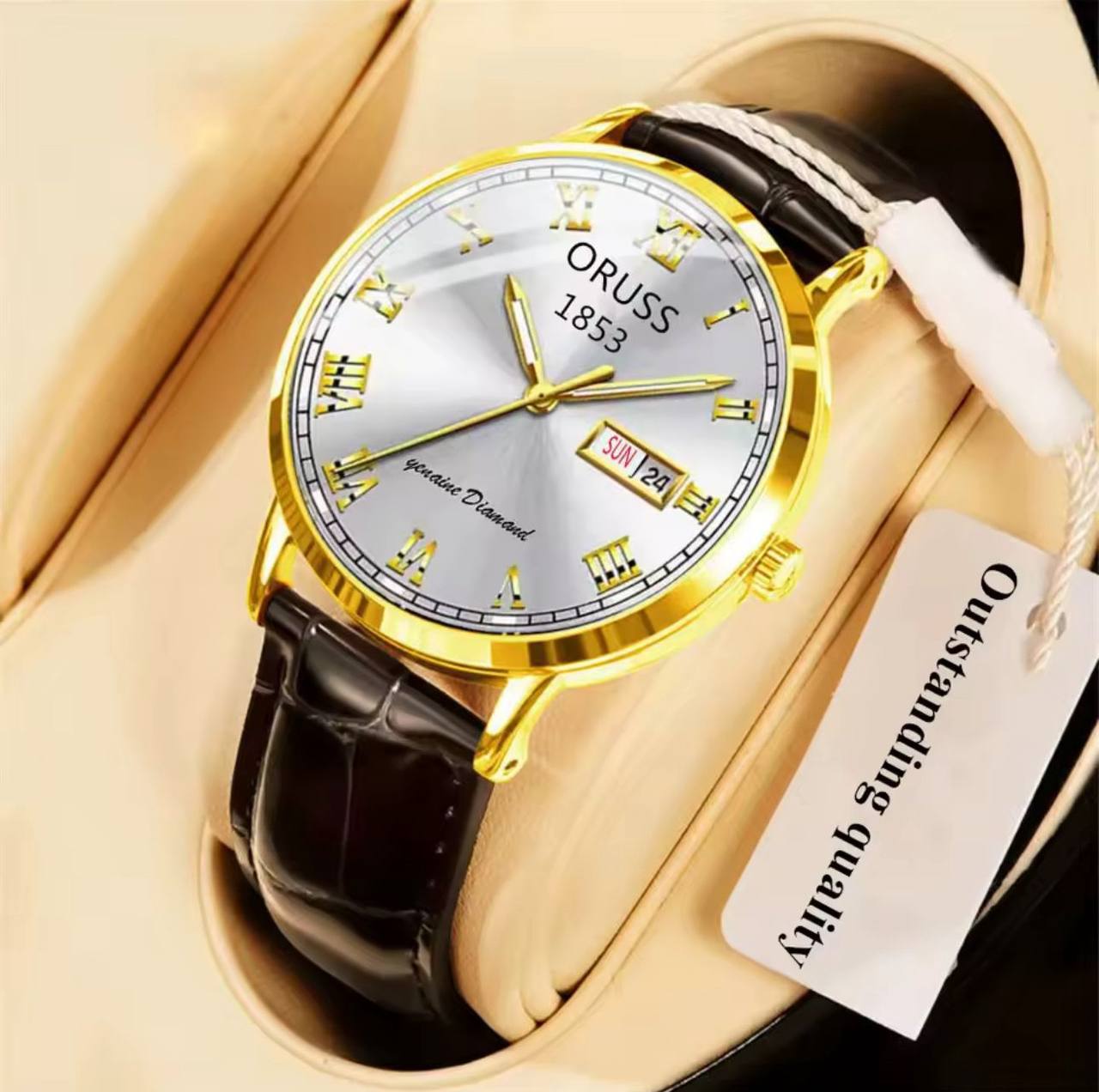 ‼ BRAND ALERT ‼ ORUSS MEN DAY & DATE WATCH DATE DISPLAY STAINLESS STEEL BATTERY POWERED WATER RESISTANT ENGRAVING SERVICES ENQUIRIES