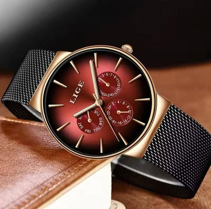 LIGE LG9936B FULL CHRONOGRAPH(DAY,24HRS,DATE) WATERPROOF 30M LUMINOUS HANDS ULTRA THIN DESIGN STAINLESS STEEL BAND(MESH STRAP) COMES A LIGE BRANDED BOX ENGRAVING SERVICES ENQUIRIES