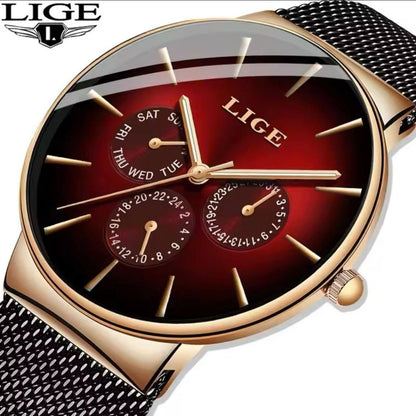 LIGE LG9936B FULL CHRONOGRAPH(DAY,24HRS,DATE) WATERPROOF 30M LUMINOUS HANDS ULTRA THIN DESIGN STAINLESS STEEL BAND(MESH STRAP) COMES A LIGE BRANDED BOX ENGRAVING SERVICES ENQUIRIES