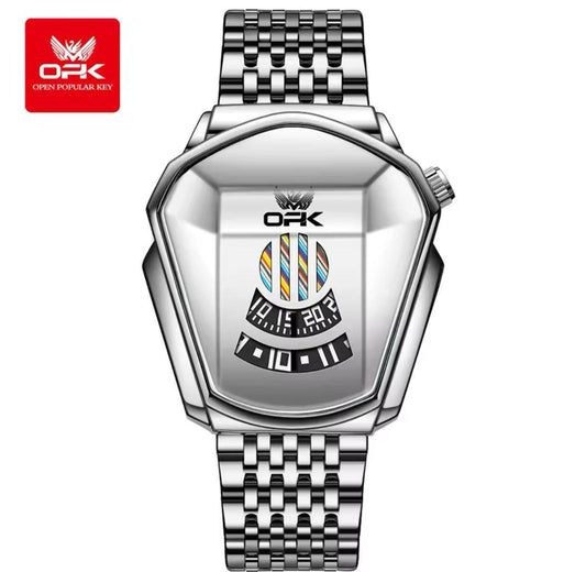 OPK GENTS WATCH #8172 STAINLESS STEEL BATTERY POWERED WATER RESISTANT 2 COLOR OPTIONS ENGRAVING SERVICES ENQUIRIES ACCRA TRADE CENTRE 2ND FLOOR SF 21