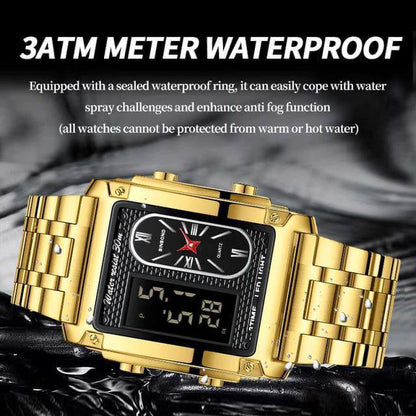 BINBOND DOUBLE TIME GENTS DIGITAL AND ANALOG TIME WATER RESISTANT STAINLESS STEEL STRONG LUMINOUS LED LIGHT SILVER GOLD BLACK ENQUIRIES