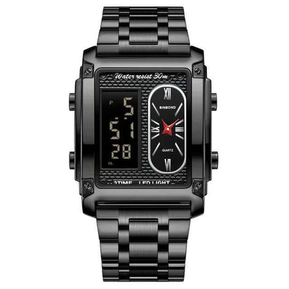 BINBOND DOUBLE TIME GENTS DIGITAL AND ANALOG TIME WATER RESISTANT STAINLESS STEEL STRONG LUMINOUS LED LIGHT SILVER GOLD BLACK ENQUIRIES