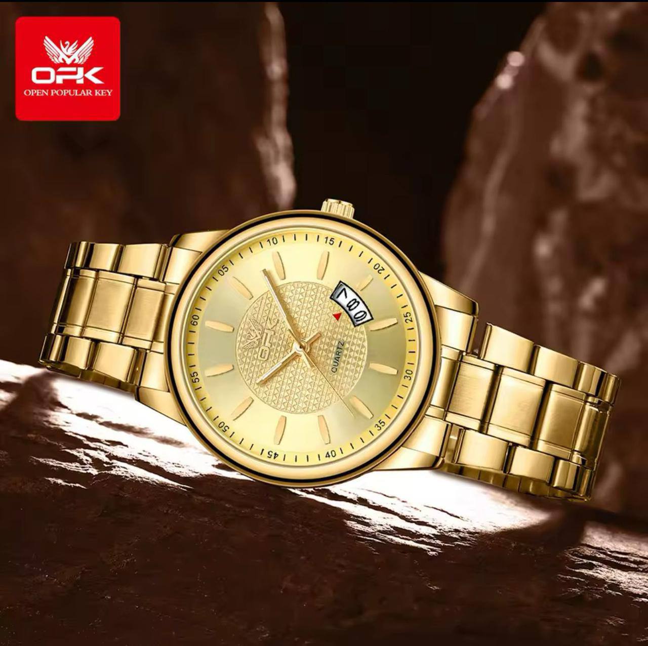 OPK GENTS WATCH #6028 DATE DISPLAY STAINLESS STEEL BATTERY POWERED WATER RESISTANT ENGRAVING SERVICES ENQUIRIES