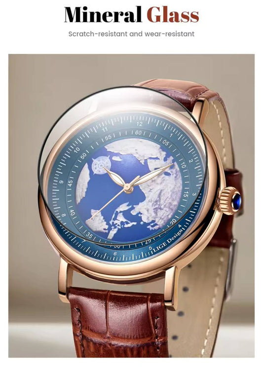 LIGE LG8963A MINERAL GLASS SCRATCH RESISTANT WATERPROOF 30M GLOWING POINTERS LEATHER STRAP LIGE BRANDED BOX ENGRAVING SERVICES ENQUIRIES