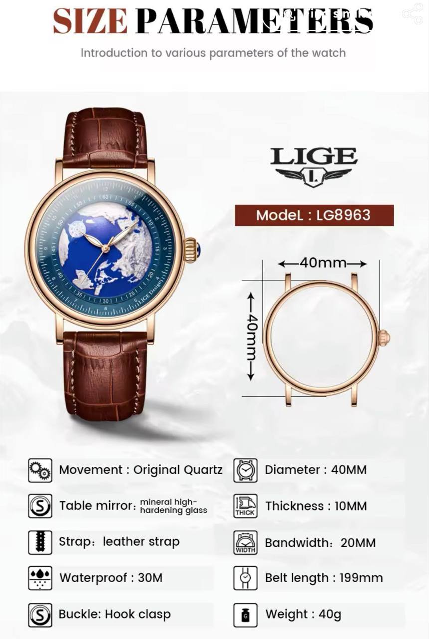 LIGE LG8963A MINERAL GLASS SCRATCH RESISTANT WATERPROOF 30M GLOWING POINTERS LEATHER STRAP LIGE BRANDED BOX ENGRAVING SERVICES ENQUIRIES