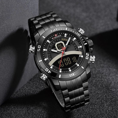 NAVIFORCE DUAL TIME LIGHT BUTTON ALARM 12 AND 24 HOURS TIME DISPLAY