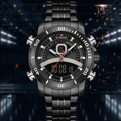 NAVIFORCE DUAL TIME LIGHT BUTTON ALARM 12 AND 24 HOURS TIME DISPLAY