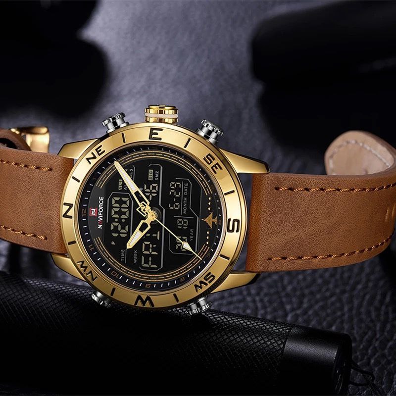 NAVIFORCE DUAL TIME LIGHT BUTTON ALARM 12 AND 24 HOURS TIME DISPLAY