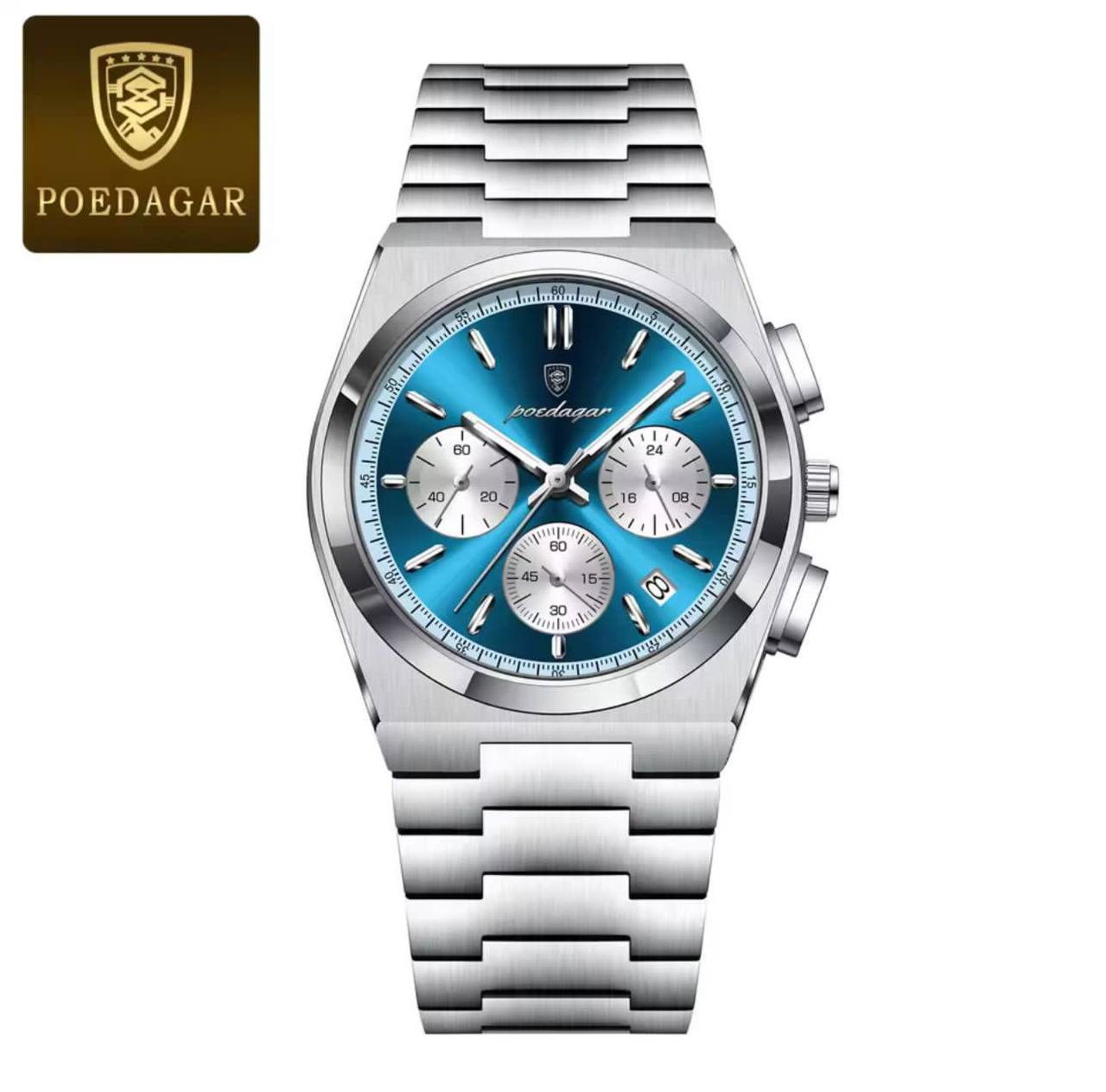 POEDAGAR CHRONOGRAPH DATE DISPLAY NON FADE STAINLESS STEEL DOUBLE CLASP LOCK FULL CHRONOGRAPH WATER RESISTANT ENGRAVING SERVICES $ ENQUIRIES