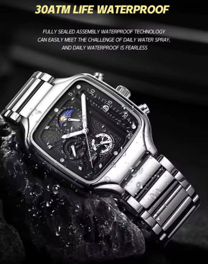 NIBOSI GENTS 2573 STAINLESS STEEL WATER RESISTANT DATE DISPLAY BATTERY POWERED MOON PHASE LUMINOUS AND ENQUIRIES