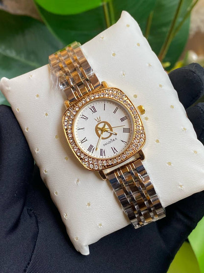 PANDORA LADIES WATCH STAINLESS STEEL WATER RESISTANT BATTERY POWERED ICED OUT ENGRAVING SERVICES ENQUIRIES