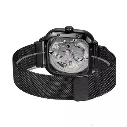 FORSINING AUTOMATIC SKELETON WATCH GOLD SILVER BLACK MESH STRAP WATER RESISTANT STAINLESS STEEL AUTOMATIC MOVEMENT COMES A GIFT BOX ENQUIRIES