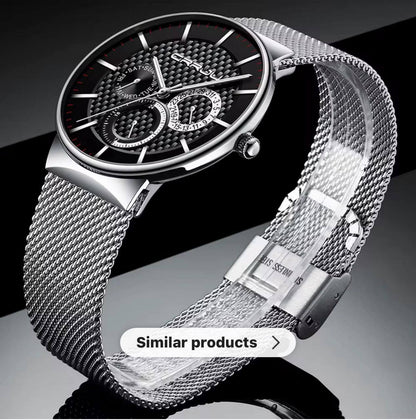 CRRJU CHRONOGRAPH MESH GENTS WATCH DATE DISPLAY WATER RESISTANT MESH STRAP BATTERY POWERED ⃣2 COLOR OPTIONS ENGRAVING SERVICES ENQUIRIES