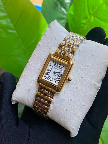 CARTIER LADIES STAINLESS STEEL WATER RESISTANT BATTERY POWERED LUMINOUS ENGRAVING ENQUIRIES