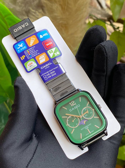 CASIO CHRONOGRAPH GENTS WATCH STAINLESS STEEL FUNCTIONAL MOONPHASE CHRONOGRAPH FUNCTIONAL WATER RESISTANT NON FADE CASIO BRANDED BOX ENGRAVING SERVICES