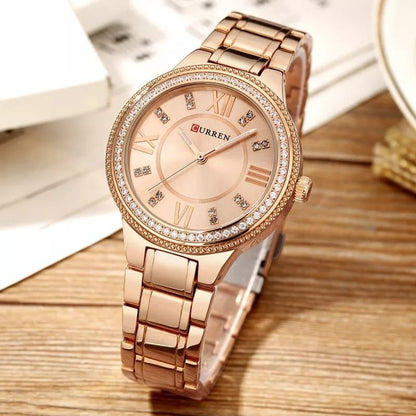 LADIES CURREN 9004L ROSE GOLD BLACK SILVER
