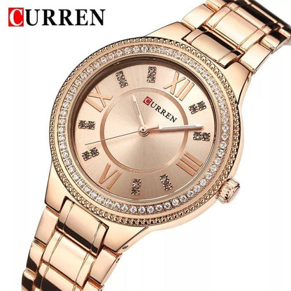 LADIES CURREN 9004L ROSE GOLD BLACK SILVER
