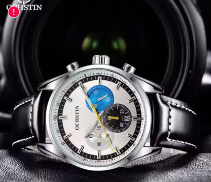 🟢BRAND ALERT OCHSTIN CHRONOGRAPH GENTS WATCH DATE DISPLAY CHRONOGRAPH MOVEMENT BATTERY POWERED FINELY POLISHED LEATHER STRAPS WATER RESISTANT ENGRAVING SERVICES ENQUIRIES