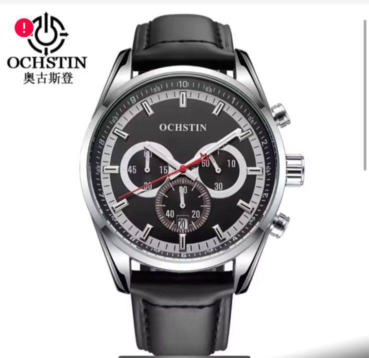 🟢BRAND ALERT OCHSTIN CHRONOGRAPH GENTS WATCH DATE DISPLAY CHRONOGRAPH MOVEMENT BATTERY POWERED FINELY POLISHED LEATHER STRAPS WATER RESISTANT ENGRAVING SERVICES ENQUIRIES