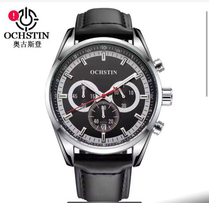 🟢BRAND ALERT OCHSTIN CHRONOGRAPH GENTS WATCH DATE DISPLAY CHRONOGRAPH MOVEMENT BATTERY POWERED FINELY POLISHED LEATHER STRAPS WATER RESISTANT ENGRAVING SERVICES ENQUIRIES