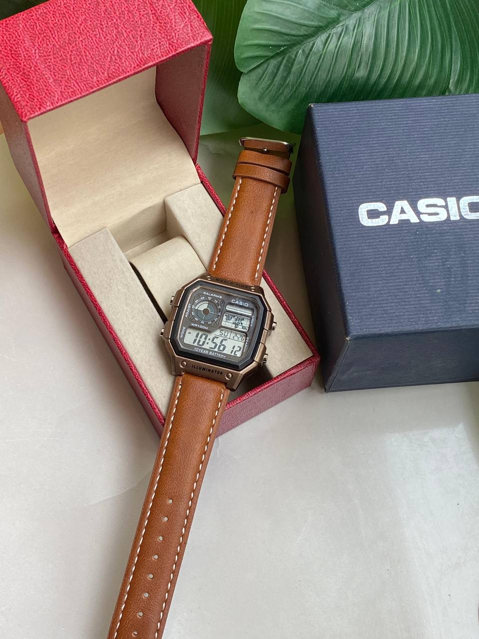 CASIO WORLDTIME WATCH WORLD TIME COUNT DOWN TIMER 5 ALARMS BATTERY POWERED LEATHER STRAP WATER RESISTANT CASIO BRANDED BLUE BOX ENQUIRIES