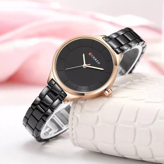 LADIES CURREN 9015 BLACK ROSE GOLD