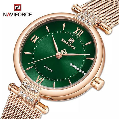 NAVIFORCE LADIES NF 5019 MESH ADJUSTABLE STRAP WATERPROOF ROSE GOLD GREEN ROSE GOLD BLUE