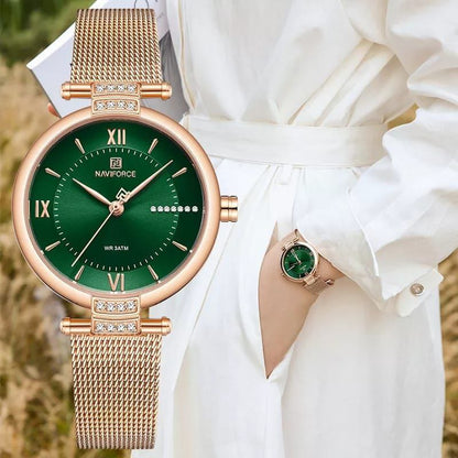 NAVIFORCE LADIES NF 5019 MESH ADJUSTABLE STRAP WATERPROOF ROSE GOLD GREEN ROSE GOLD BLUE