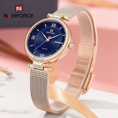 NAVIFORCE LADIES NF 5019 MESH ADJUSTABLE STRAP WATERPROOF ROSE GOLD GREEN ROSE GOLD BLUE