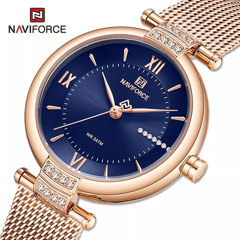 NAVIFORCE LADIES NF 5019 MESH ADJUSTABLE STRAP WATERPROOF ROSE GOLD GREEN ROSE GOLD BLUE