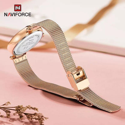 NAVIFORCE LADIES NF 5019 MESH ADJUSTABLE STRAP WATERPROOF ROSE GOLD GREEN ROSE GOLD BLUE