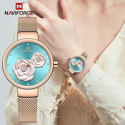NAVIFORCE LADIES NF 5013 WITH DATE DISPLAY MESH ADJUSTABLE STRAP WATERPROOF ROSE GOLD GREEN BLUE SILVER