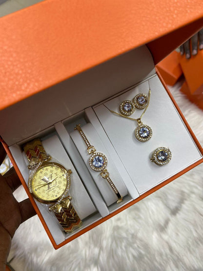 A SET OF WATCH BRACELET RING NECKLACE EARRINGS