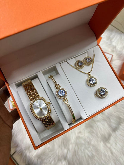 A SET OF WATCH BRACELET RING NECKLACE EARRINGS