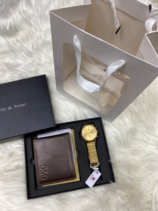 MEN SET WALLET CHRONOGRAPH WATCH BOX BAG