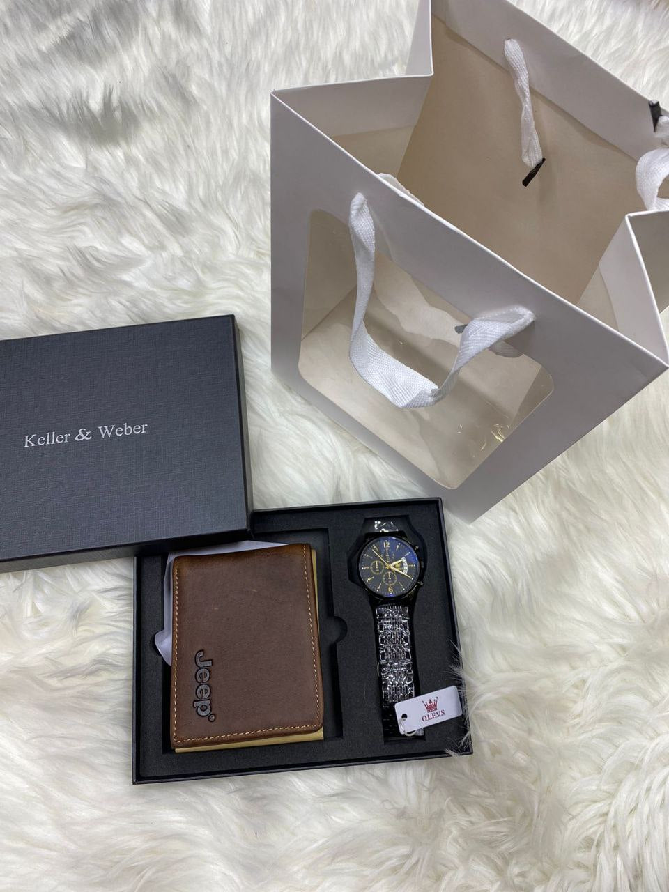 MEN SET WALLET CHRONOGRAPH WATCH BOX BAG