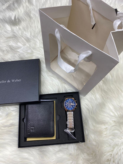 MEN SET WALLET CHRONOGRAPH WATCH BOX BAG