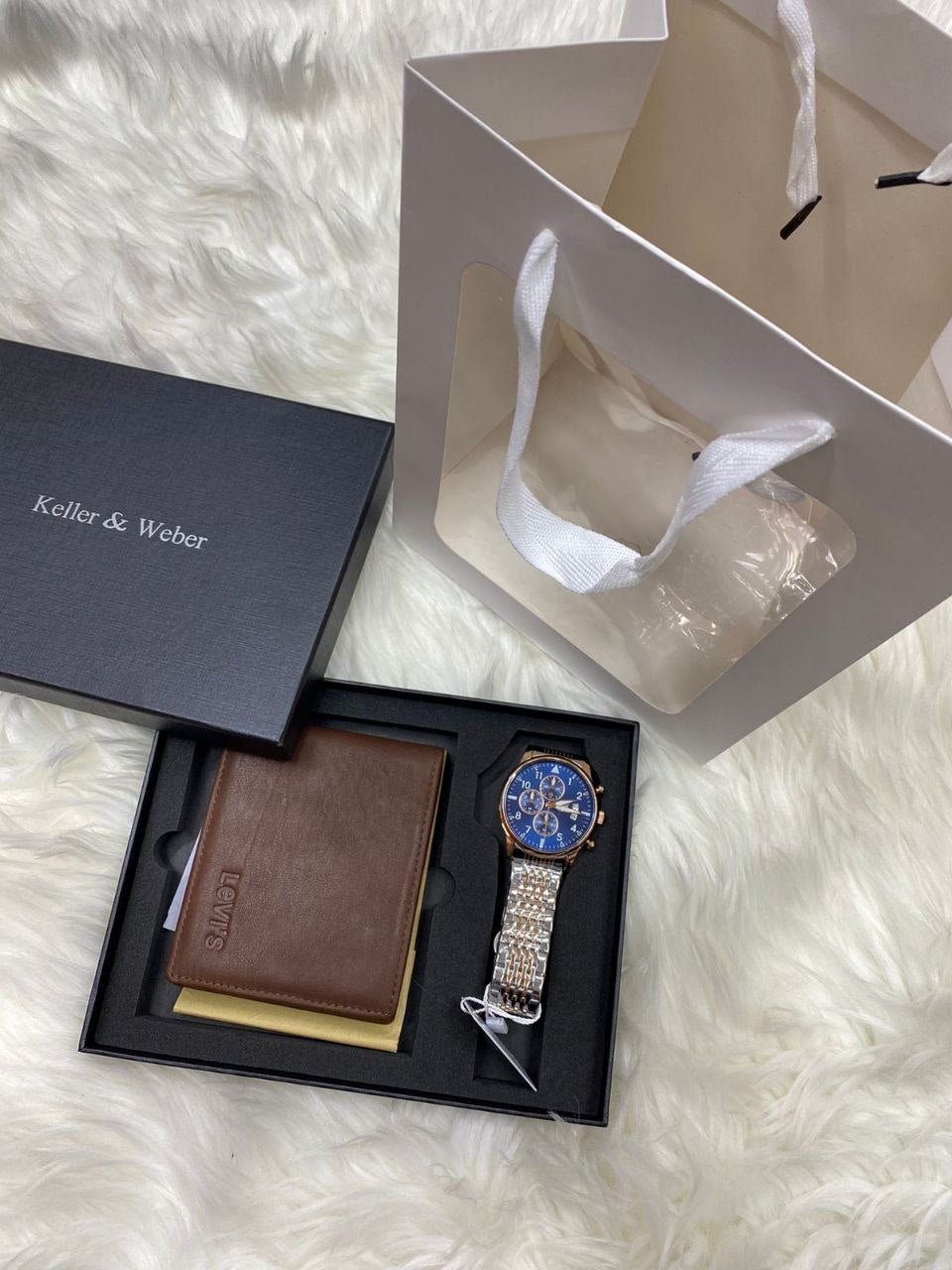 MEN SET WALLET CHRONOGRAPH WATCH BOX BAG