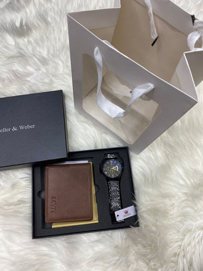 MEN SET WALLET CHRONOGRAPH WATCH BOX BAG