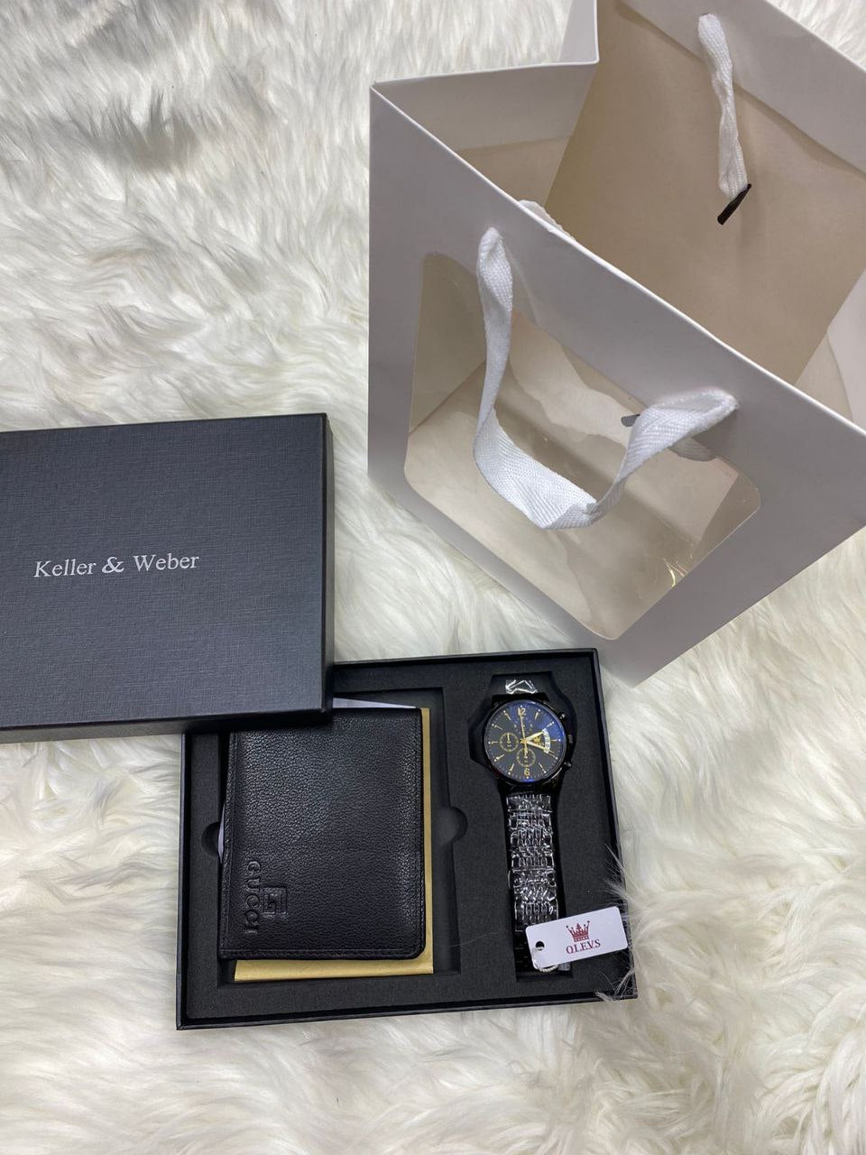 MEN SET WALLET CHRONOGRAPH WATCH BOX BAG