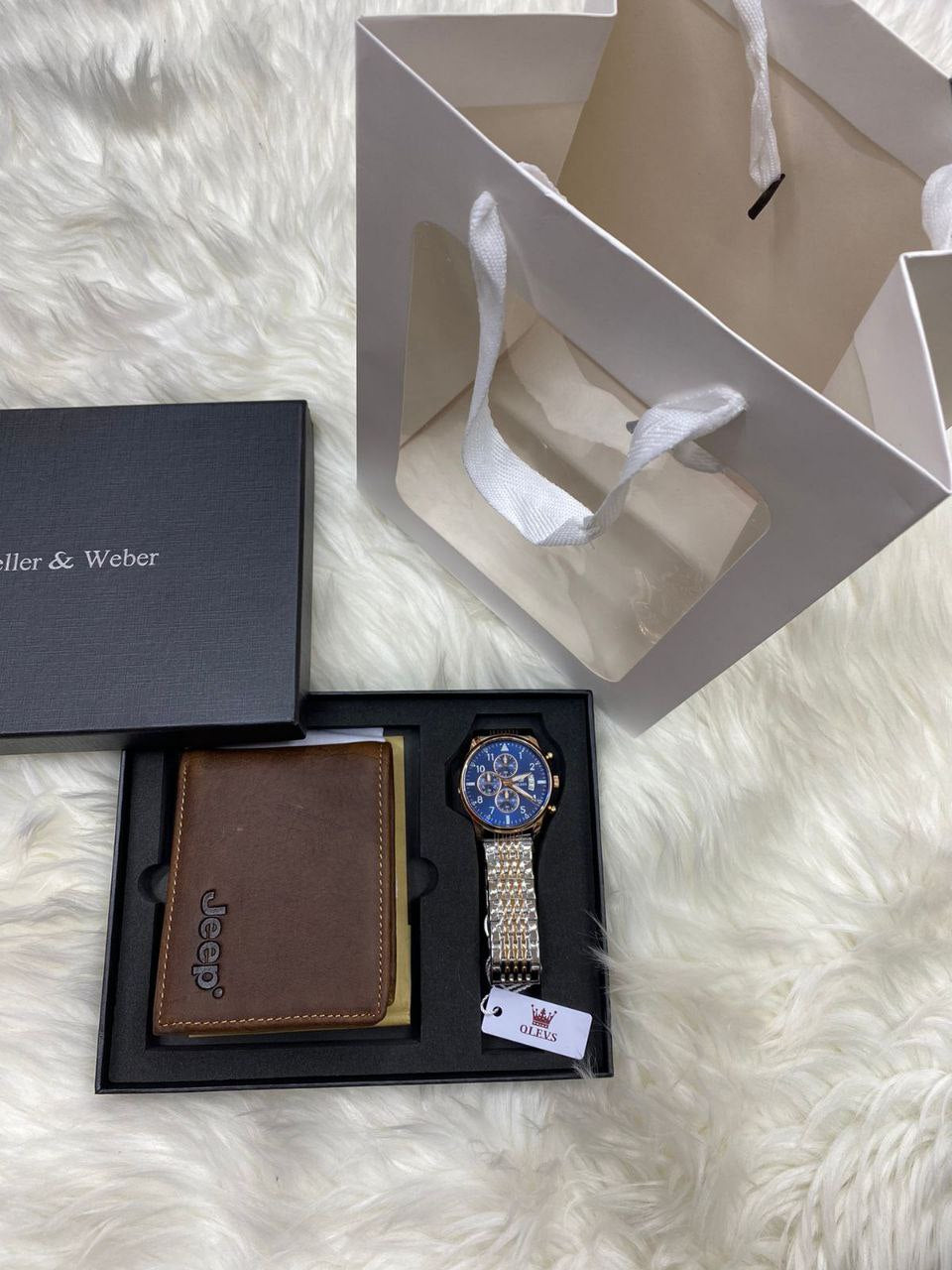 MEN SET WALLET CHRONOGRAPH WATCH BOX BAG