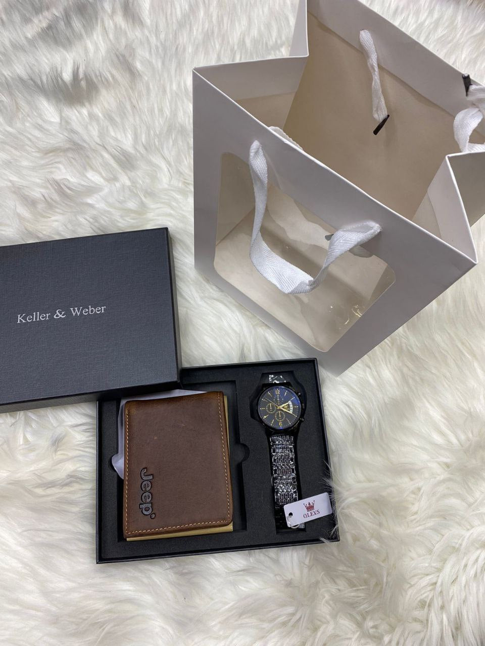 MEN SET WALLET CHRONOGRAPH WATCH BOX BAG