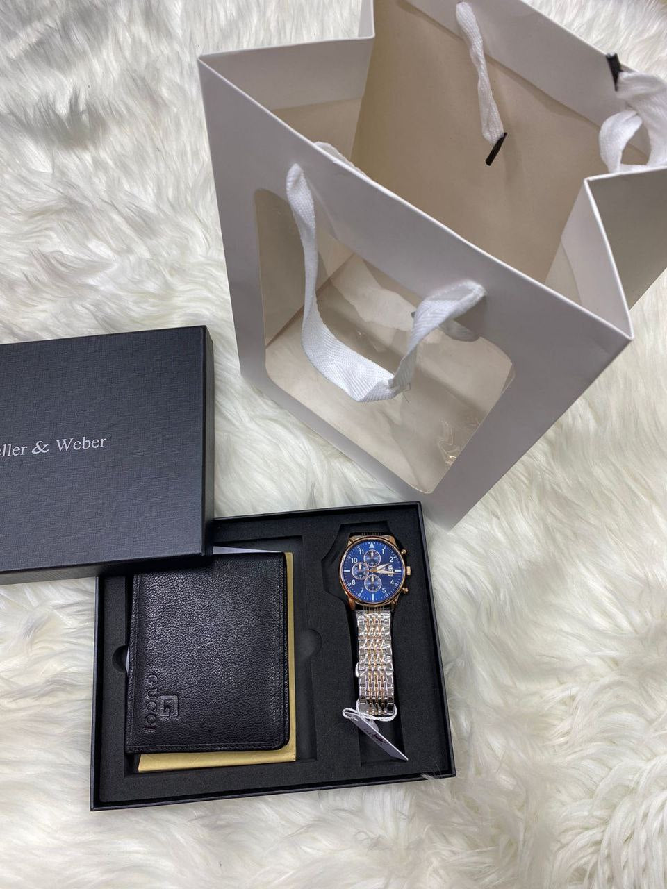 MEN SET WALLET CHRONOGRAPH WATCH BOX BAG