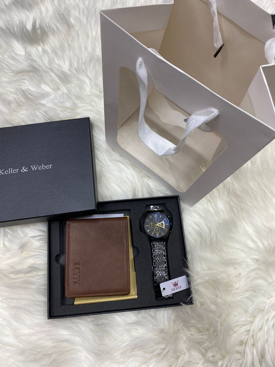 MEN SET WALLET CHRONOGRAPH WATCH BOX BAG