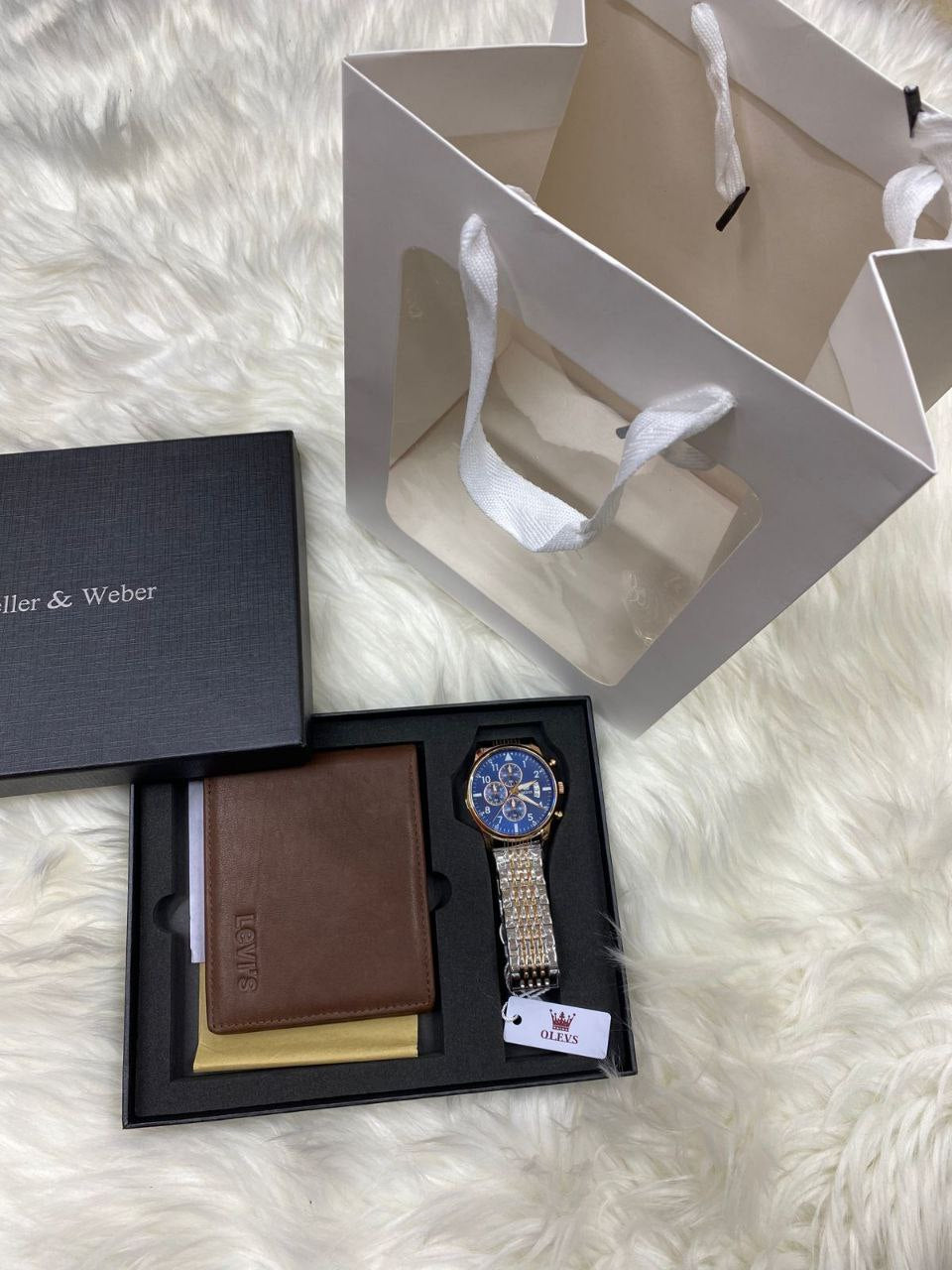 MEN SET WALLET CHRONOGRAPH WATCH BOX BAG