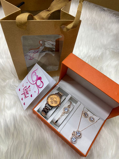 FEW REMAINING SETS SET OF WATCH NECKLACE EARRINGS RING BRACELET + CARD AND BAG