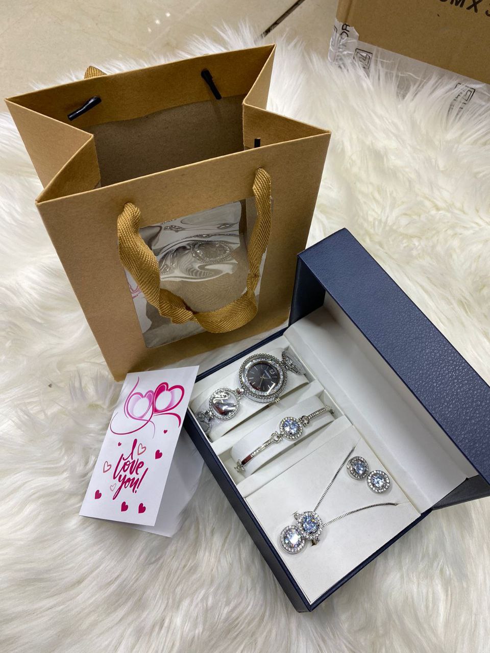 FEW REMAINING SETS SET OF WATCH NECKLACE EARRINGS RING BRACELET + CARD AND BAG