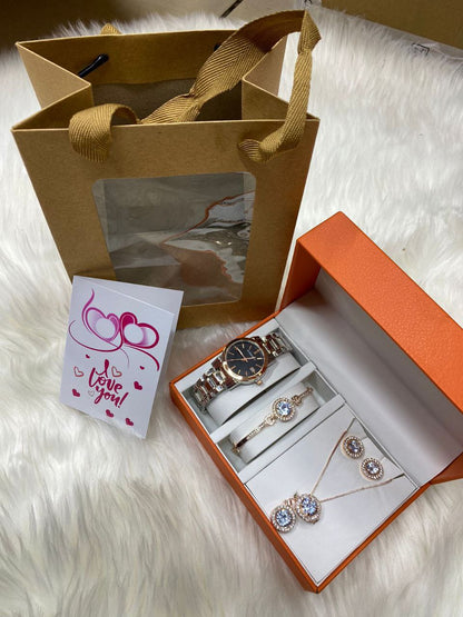 FEW REMAINING SETS SET OF WATCH NECKLACE EARRINGS RING BRACELET + CARD AND BAG