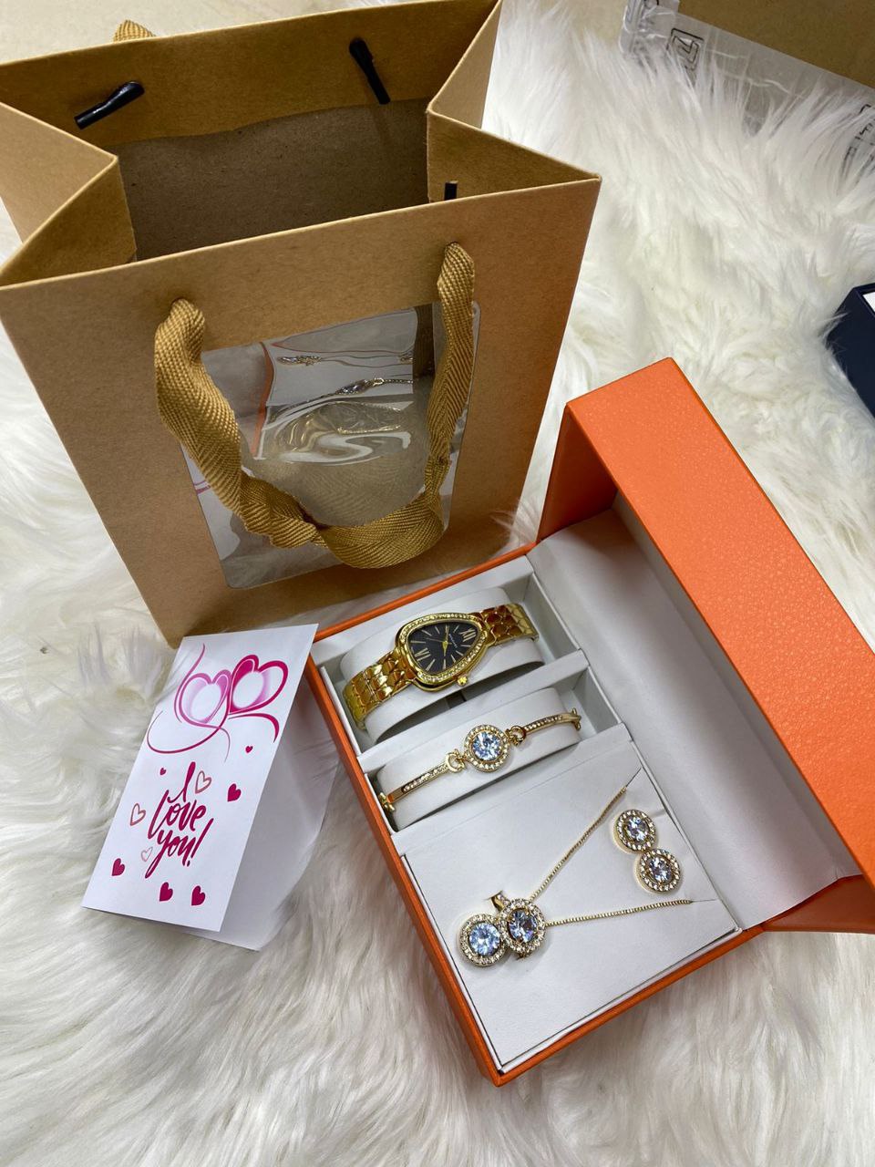 FEW REMAINING SETS SET OF WATCH NECKLACE EARRINGS RING BRACELET + CARD AND BAG