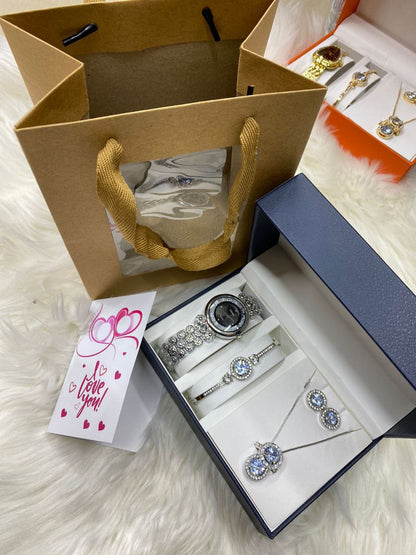 FEW REMAINING SETS SET OF WATCH NECKLACE EARRINGS RING BRACELET + CARD AND BAG